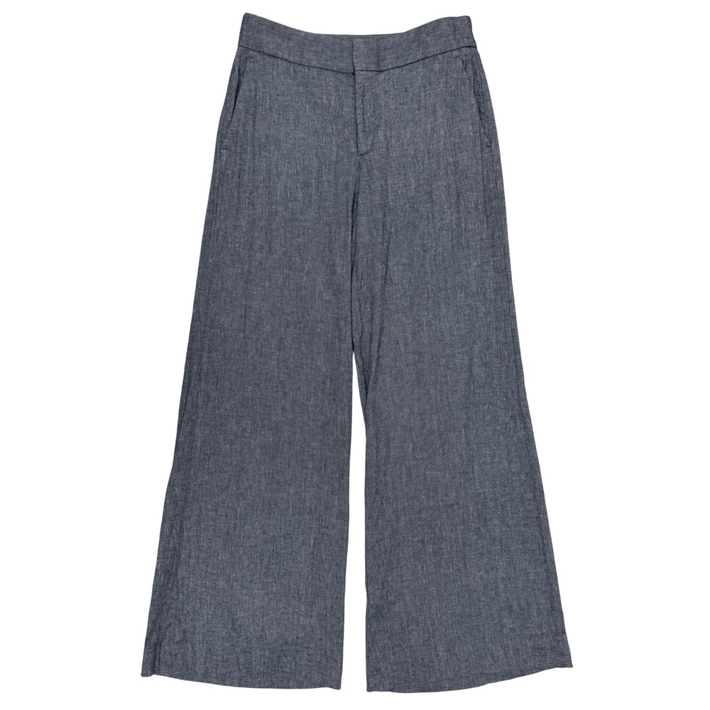 Banana Republic Womens High Rise Wide Leg Linen Blend Pants Preppy Navy Blue 4